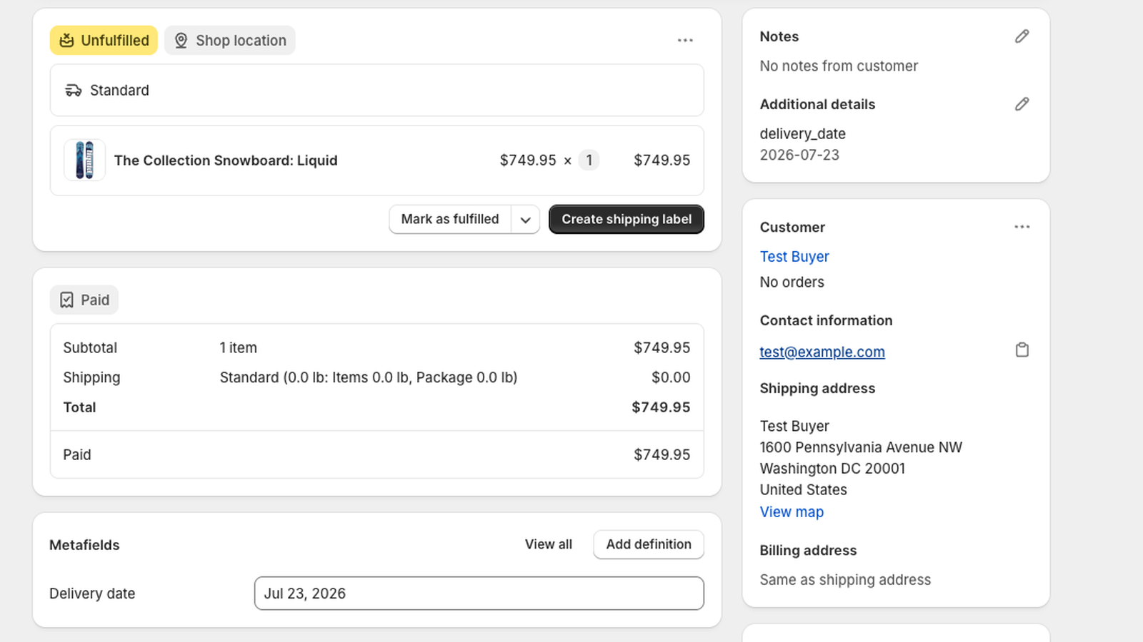 Delivery date on the order in Shopify admin