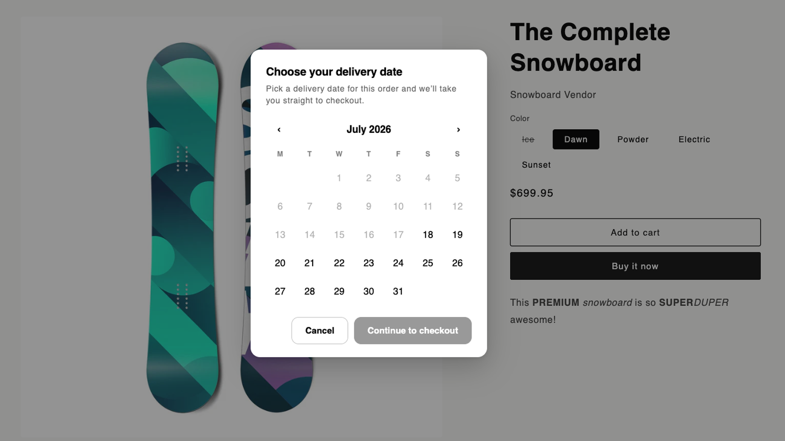 Delivery-date picker at checkout
